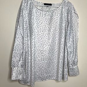 Eloquii White Blouse with Black Speckle Print